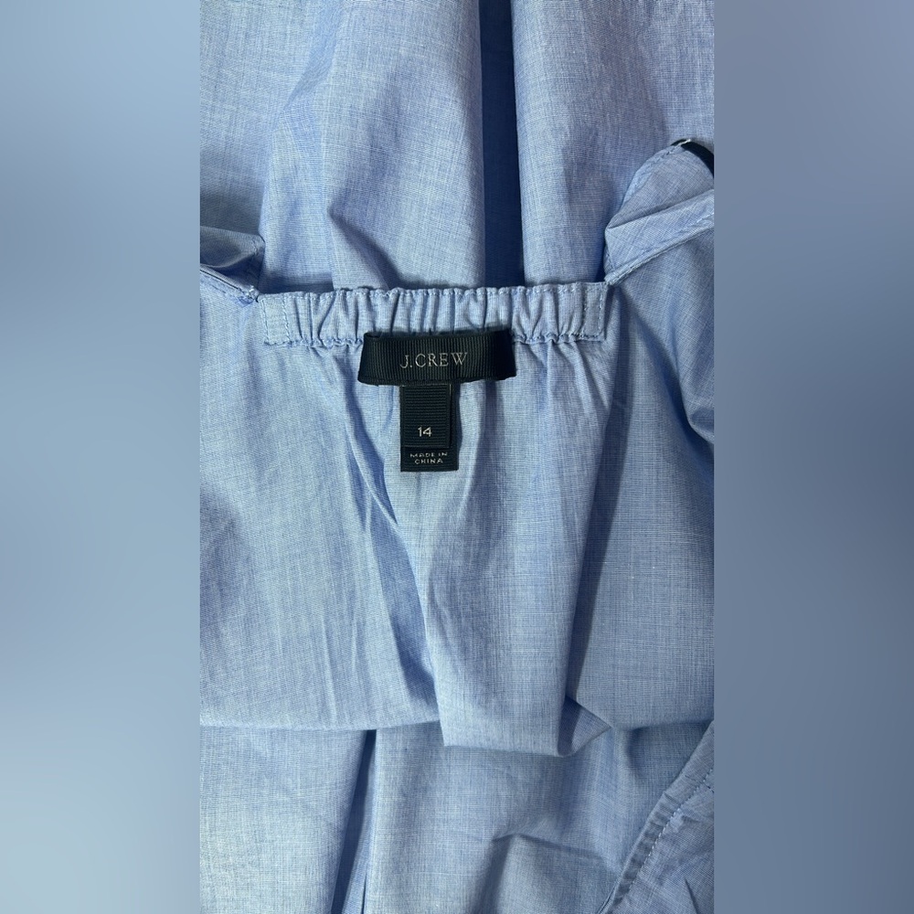 J Crew Ruffle Blouse Poplin Feminine s14 Women’s Nautical Blue 100% cotton - Picture 5 of 13